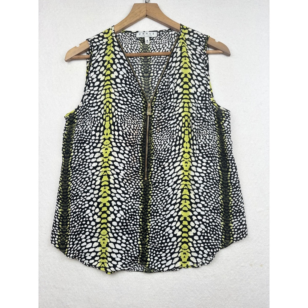 Chaus Sleeveless Blouse Womens M Half Zip Snakeskin Print